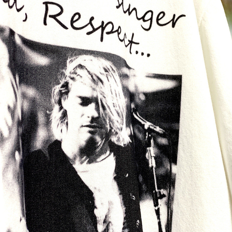 Men Vintage T-Shirts Vintage Cobain Nirvana Band Short Sleeve Wash Old