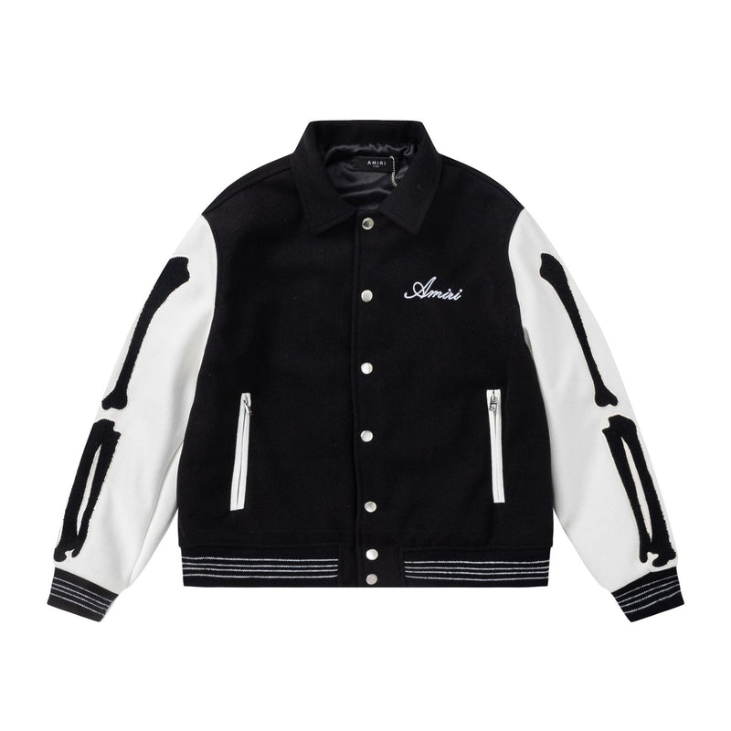 Amiri Jacket Autumn/Winter AMI Bone Towel Embroidered Lapel Baseball Jacket Men's and Women's