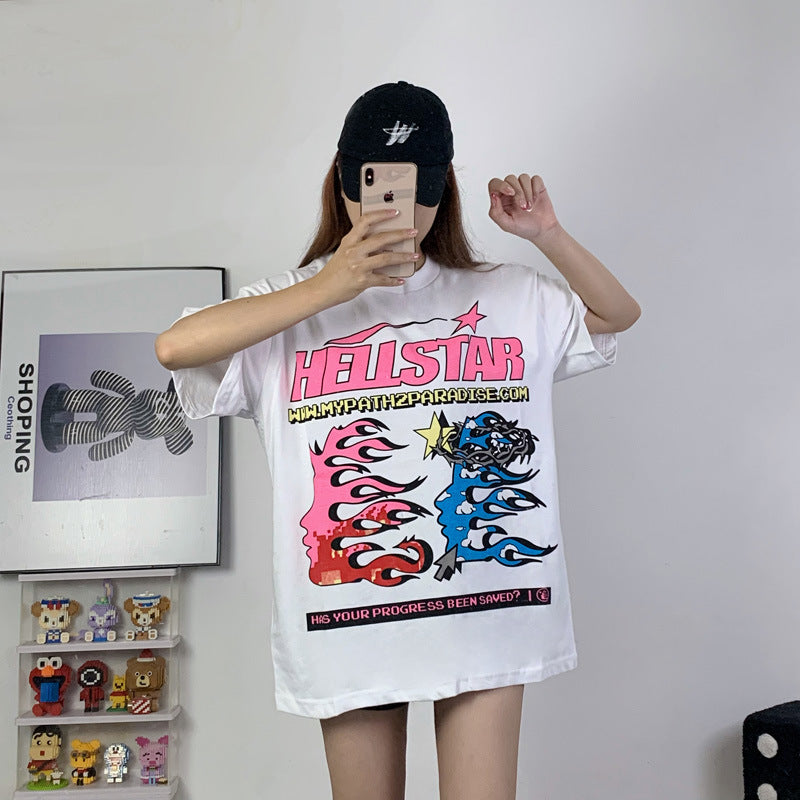 HS T Shirt Abstract Printing Casual Loose