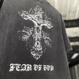 Men Vintage T-Shirts vintage Three Gods Judgment Redemption Short Sleeve FOG Washing Water Old Loose Casual