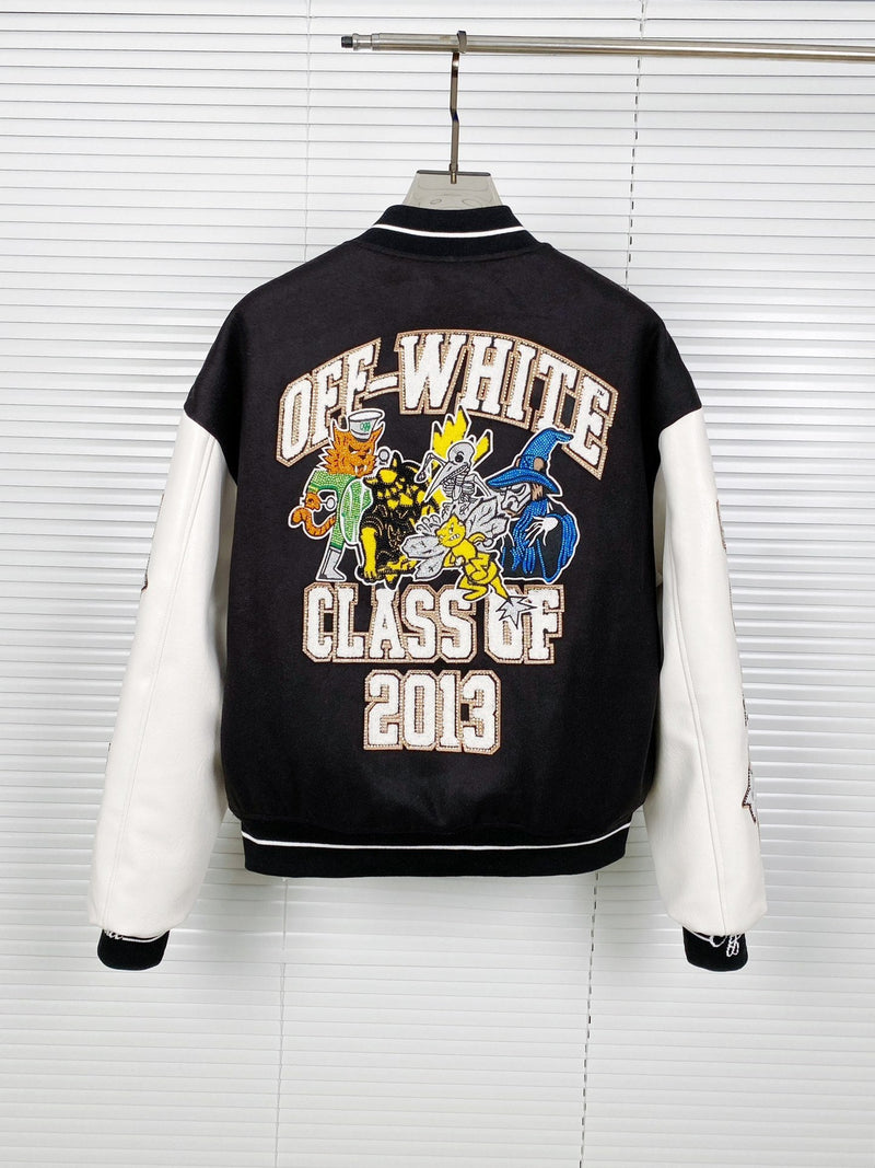 Off White Jacket Autumn/Winter OW Embroidered Hot Diamond Jacket Baseball Uniform