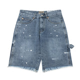 Gallery Dept Denim Shorts Washed Hand Painted Ink Splashed Denim Shorts