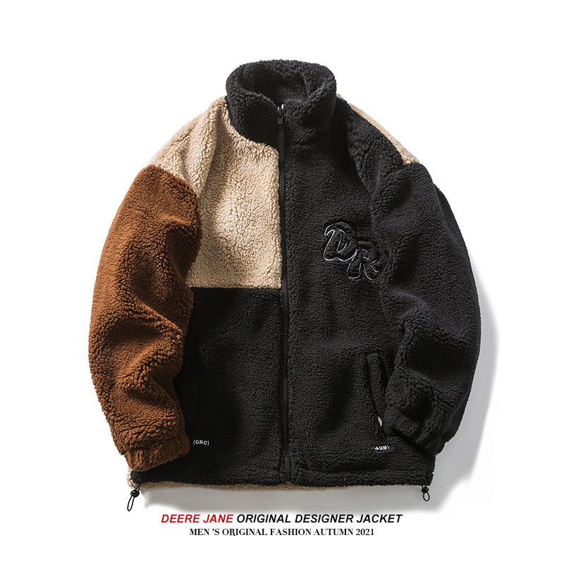 Men Jacket Color Matching Stand Collar Cotton-Padded Coat Men's Winter Loose