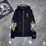 CHH Chrome Heart Hoodie Crowe Double Arm Embroidered Colored Cross Group Leather Zip Sweater