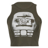 Vintage Y2g Shirts Women's round Neck Sleeveless Printed Women's T-shirt