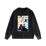 Purple Brand Distressed Sweatshirt Fashion Washed Black Long Sleeves Top
