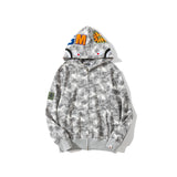 Bathing Ape Hoodie Autumn and Winter Digital Pixel Camouflage Hoodie Men's and Women's Shark Hooded Sweater Jacket