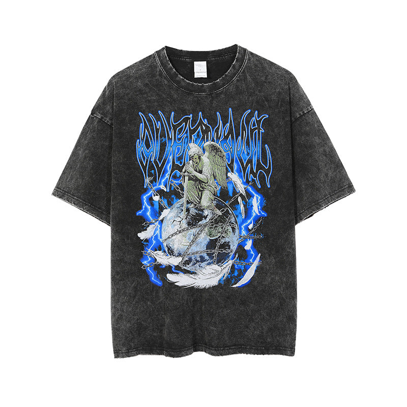 Jesus Is King T Shirt Artie Men's Clothing High Street Fashion Brand Vintage Print Men's Short-Sleeved T-shirt Dark Wash