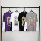 HS Long Sleeve Shirt Large Size Loose Pullover Long Sleeve Fake Two Pieces
