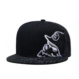 Trendy flat brimmed hat black skull music
