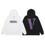 Vlone Hoodie autumn and winter purple big V letter hooded sweater