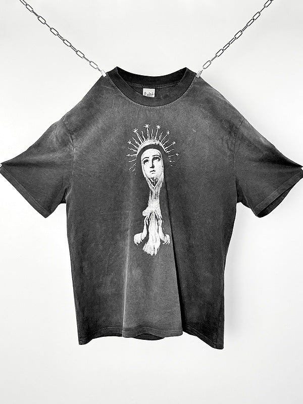 Men Vintage T-Shirts Saint Michael "Virgin Mary" Washed Distressed T-Shirts