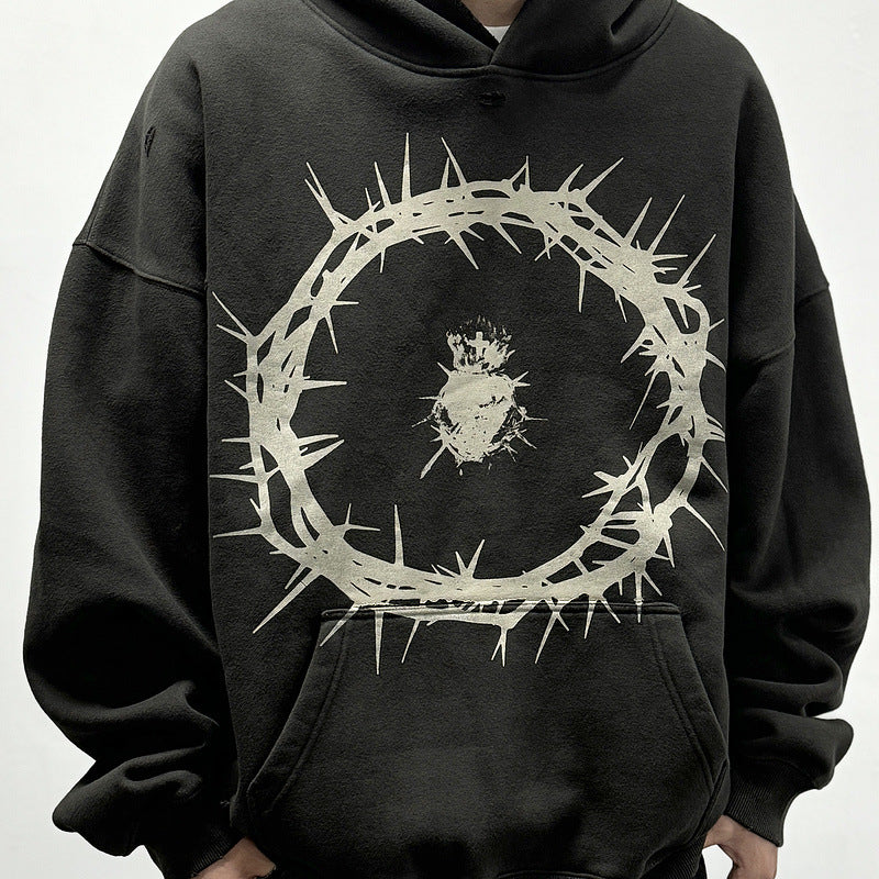 Men Vintage T-Shirts vintage made old thorns loose couple hooded