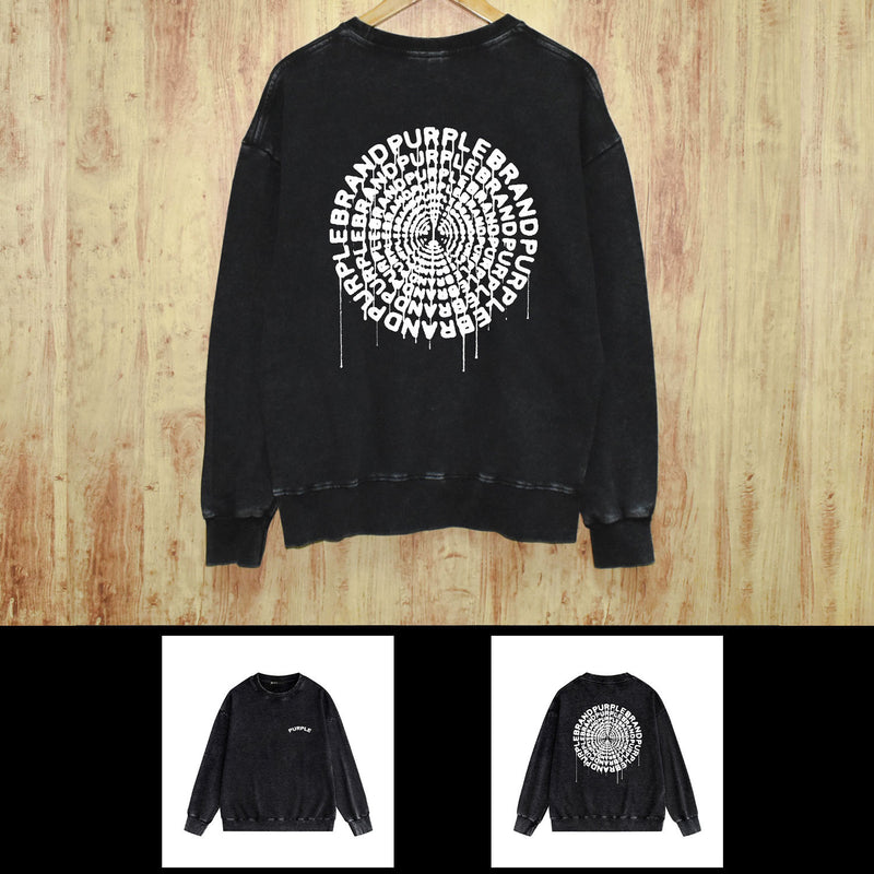 Purple Brand Distressed Sweatshirt Fashion Washed Black Long Sleeves Top