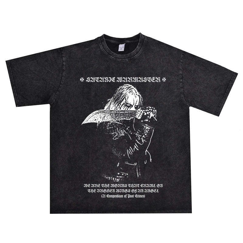 Rock Star T Shirt Satanic Warmaster Rock Band Washed Old Men and Women
