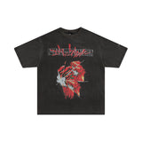 Men Vintage T-Shirts EVA Asuka Anime Vintage Washed Old Short Sleeves Loose