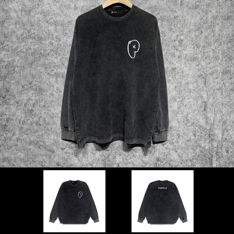 Purple Brand Distressed Long Sleeve Shirt Fashion Distressed Loose Long-sleeved Top