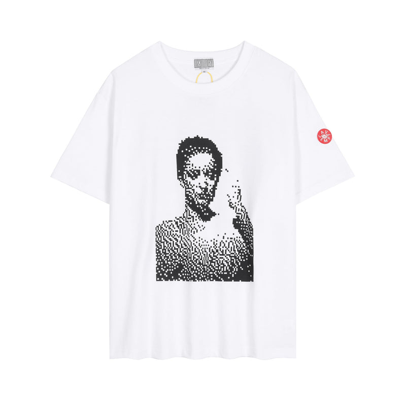 C.e t shirts pixel portrait pattern round neck pullover short sleeve for men and women