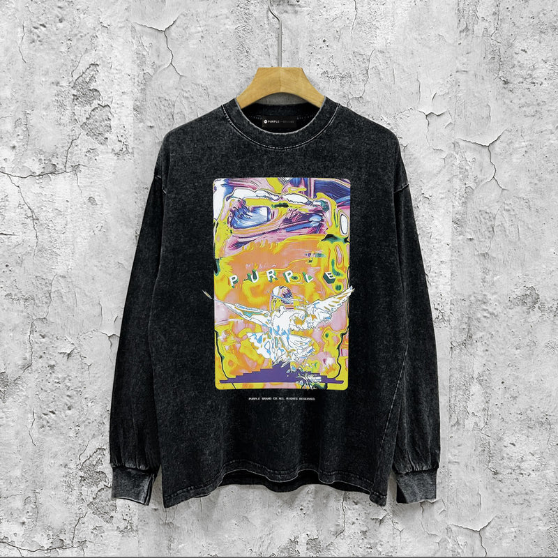Purple Brand Distressed Long Sleeve Shirt Fashion Distressed Loose Long-sleeved Top