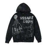 Mens Vintage T-Shirts SSSAINT LOUIS Printed wash water make old hooded jacket