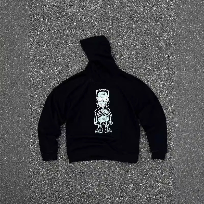Men Vintage T-Shirts vintage Simpson print loose couple hooded