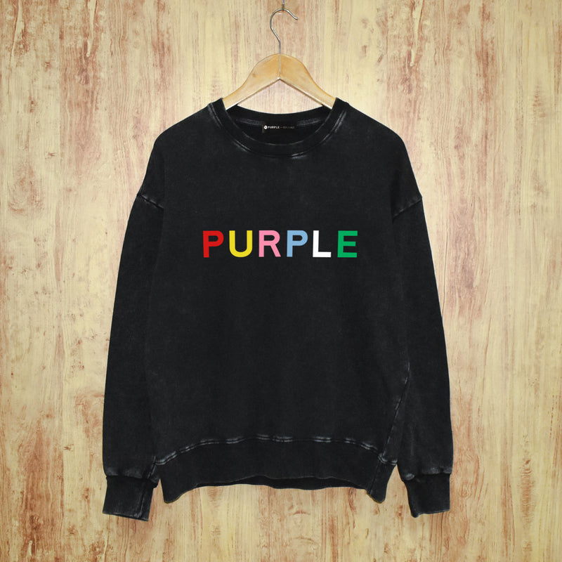Purple Brand Distressed Sweatshirt Retro Vintage Crew Neck Sweater