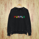 Purple Brand Distressed Sweatshirt Retro Vintage Crew Neck Sweater