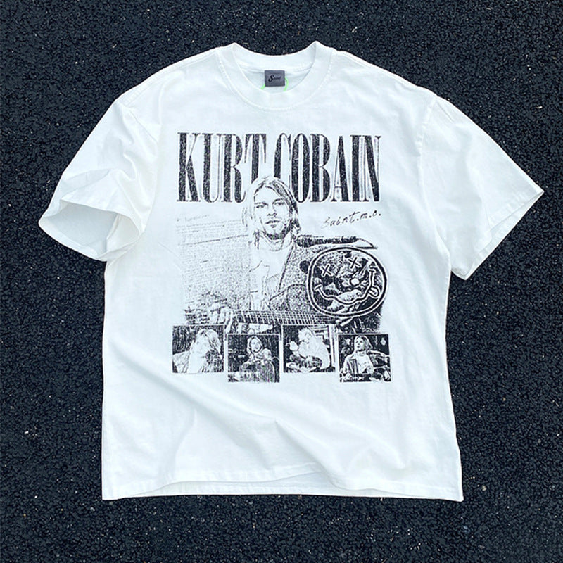 Men Vintage T-Shirts Cobain Vintage Short Sleeve Nirvana Band Vintage Wash