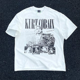 Men Vintage T-Shirts Cobain Vintage Short Sleeve Nirvana Band Vintage Wash