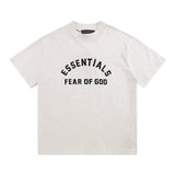 Fog Essentials T Shirts Spring Summer FOG Double Line Flocking Letter Crew Neck Short Sleeves