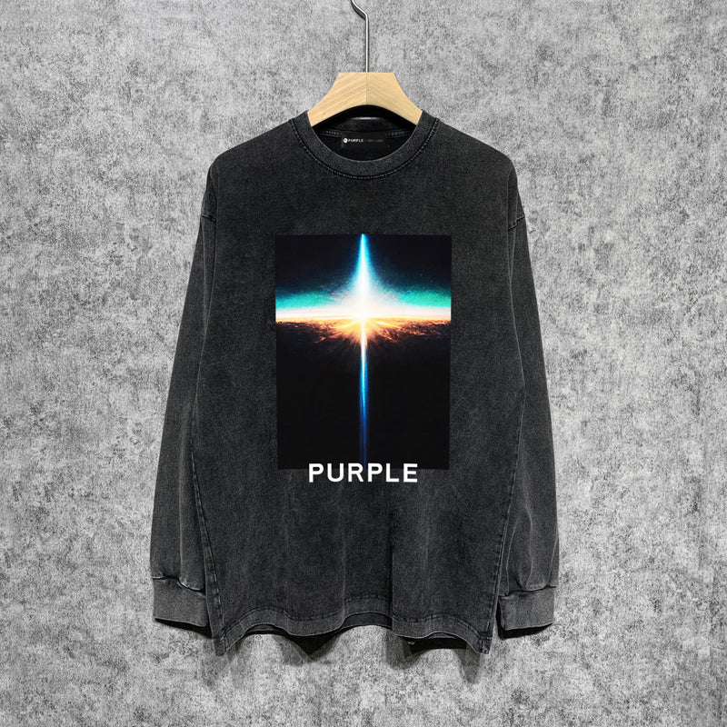 Purple Brand Distressed Long Sleeve Shirt Fashion Distressed Loose Long-sleeved Top