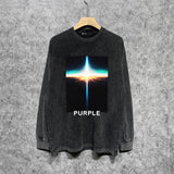 Purple Brand Distressed Long Sleeve Shirt Fashion Distressed Loose Long-sleeved Top