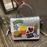 Chh Chrome Heart Leather Bag Las Vegas Themed Embroidered Tote