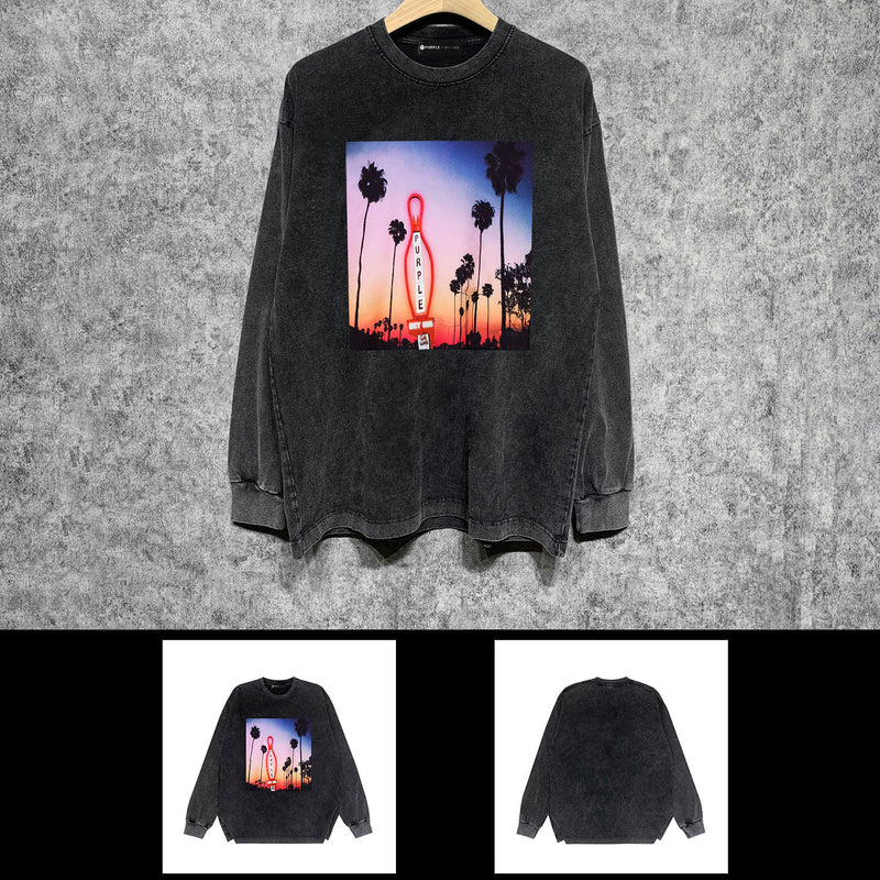 Purple Brand Distressed Long Sleeve Shirt Fashion Distressed Loose Long-sleeved Top