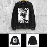 Purple Brand Distressed Sweatshirt Fashion Washed Black Long Sleeves Top