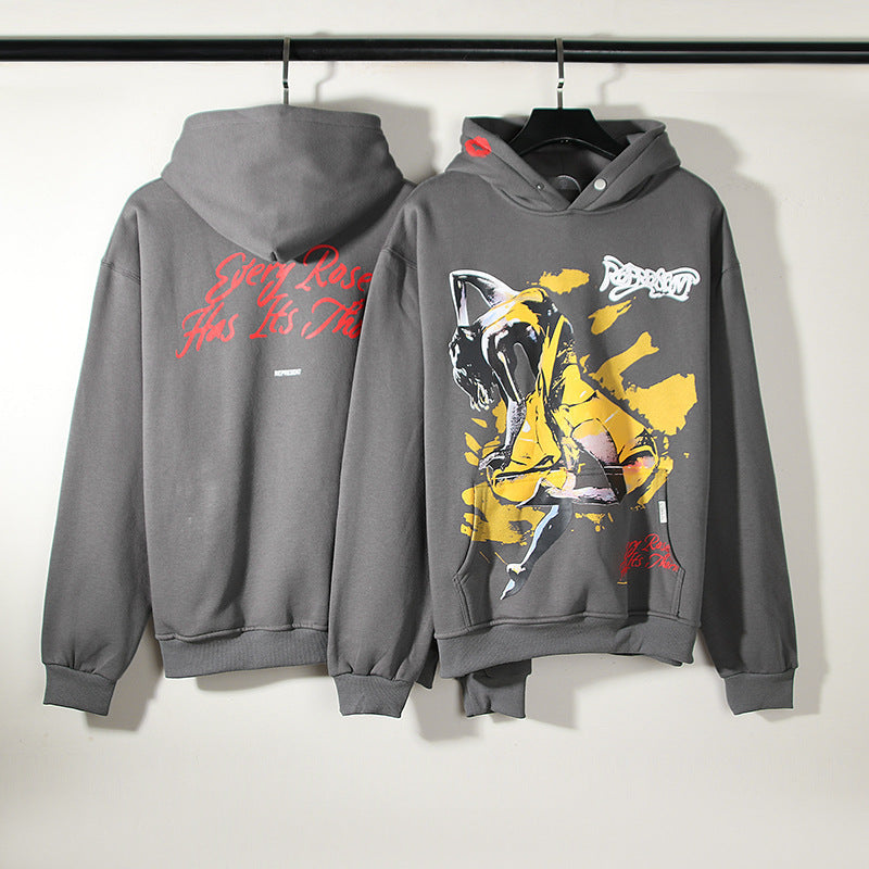 Kanye West Sunday Service Hoodie Autumn And Winter Paris Girl Printed Distressed Vintage Fleece-Lined Hoodie