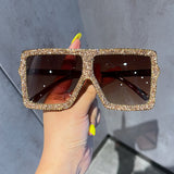 Trendy punk glasses diamond-encrusted uv protection
