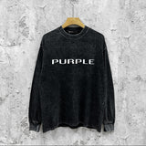 Purple Brand Distressed Long Sleeve Shirt Fashion Distressed Loose Long-sleeved Top