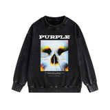 Purple Brand Distressed Sweatshirt Fashion Washed Black Long Sleeves Top