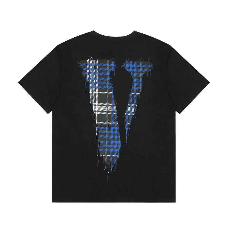 Vlone T Shirt Plaid Big V Letter