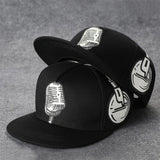 Trendy flat brimmed hat headphone microphone shade