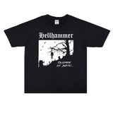 Rock Star T Shirt Hell Hammer Band Washed Distressed T-shirt Short Sleeve Loose