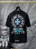 CHH Chrome Hearts T Shirts Classic Big Horseshoe Colored Cross Sanskrit Short Sleeve