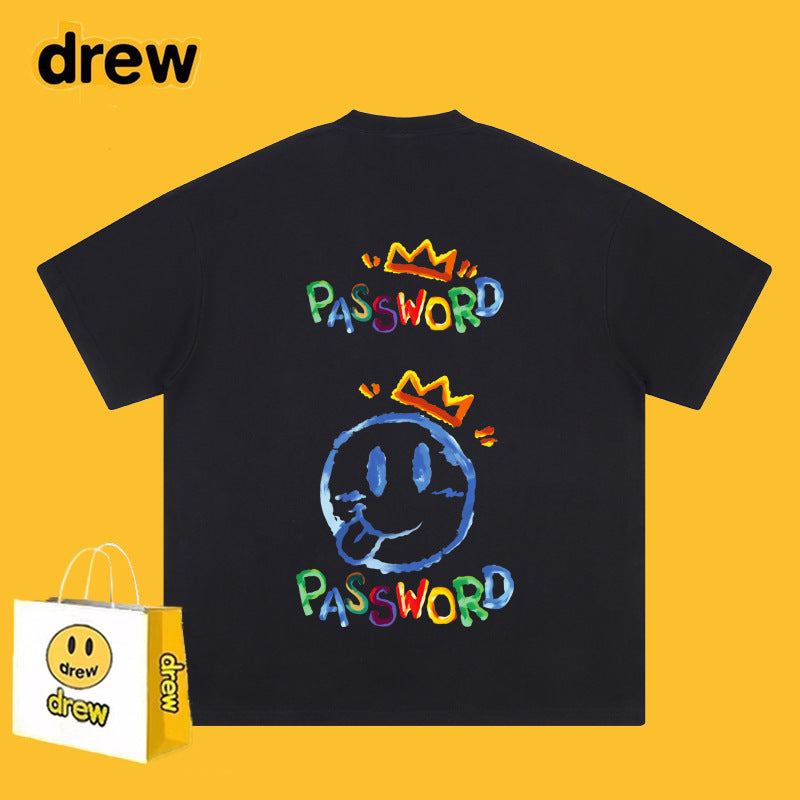 Drew T Shirts Short Sleeve T-shirt Smiley Face Letter Print