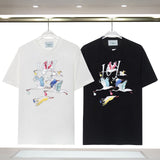 Casablanca T Shirts Colored Crane Print Crew Neck Tee