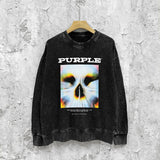 Purple Brand Distressed Sweatshirt Fashion Washed Black Long Sleeves Top
