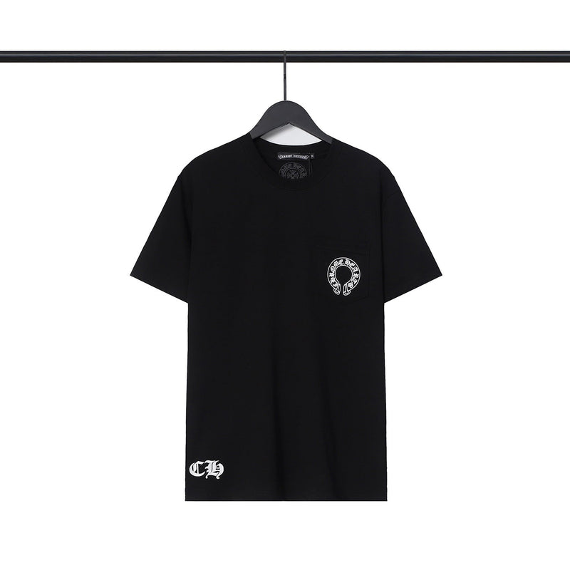 CHH Chrome Heart T Shirts Croix Cross Leather Printed Short Sleeve T-Shirt