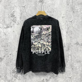 Purple Brand Distressed Long Sleeve Shirt Fashion Distressed Loose Long-sleeved Top