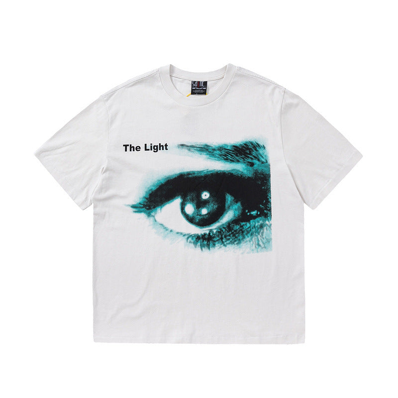 Mens Vintage T-Shirts SAINT MICHAEL CHO God's Eye Print Short Sleeve Vintage Washing Water