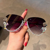 Trendy punk glasses uv protection rimless with rhinestones